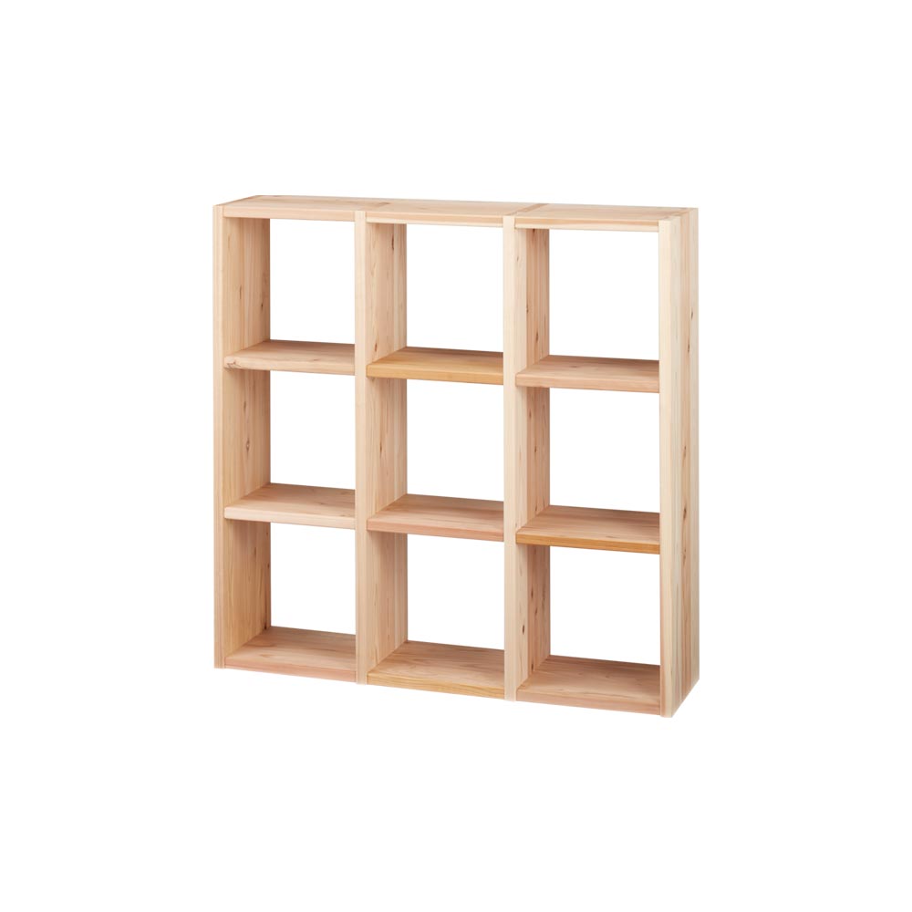 国産杉シェルフ 横3列×縦3段(幅111.5cm高さ111.5cm) 本棚 ラック シェルフ 626310