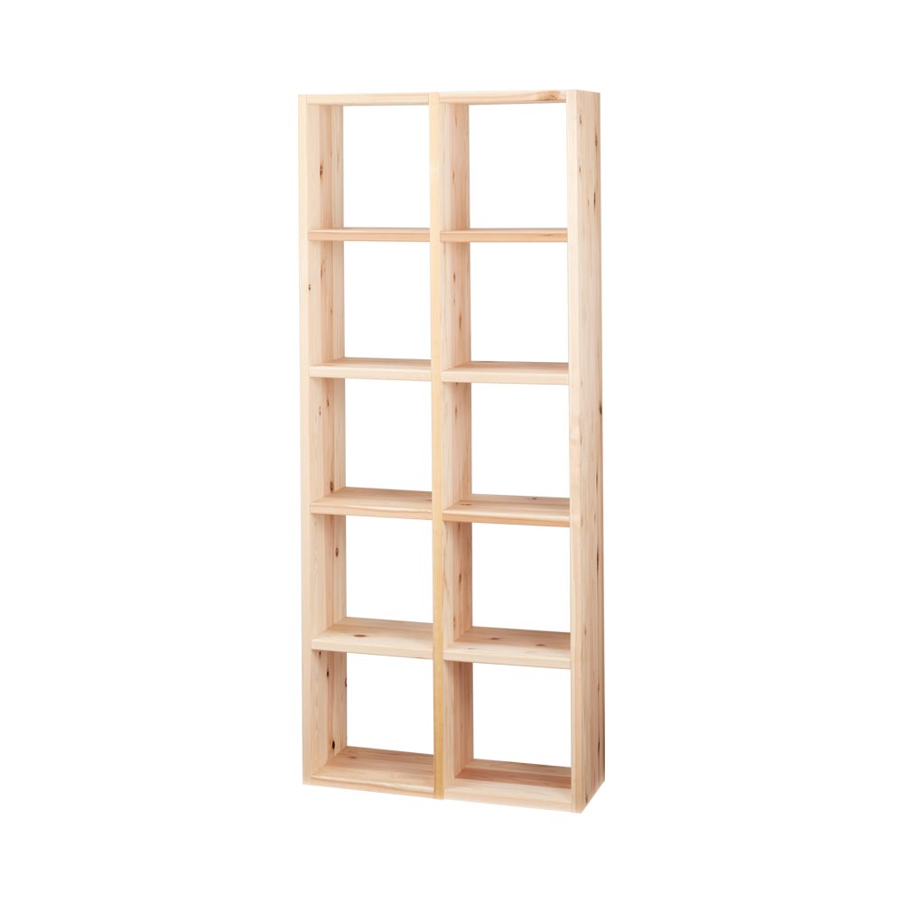 国産杉シェルフ 横2列×縦5段(幅75.5cm高さ184cm) 本棚 ラック シェルフ 626313