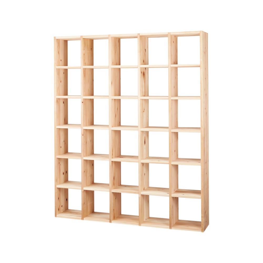 国産杉シェルフ 横5列×縦6段(幅184cm高さ220cm) 本棚 ラック シェルフ 626320
