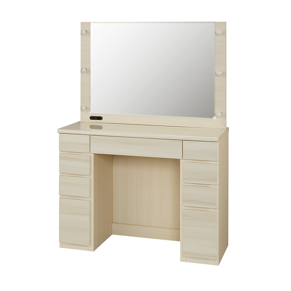 LEDライト付きドレッサーシリーズ ドレッサー 幅99cm ドレッサー 化粧台 鏡台 小物収納 フリーボックス 626402