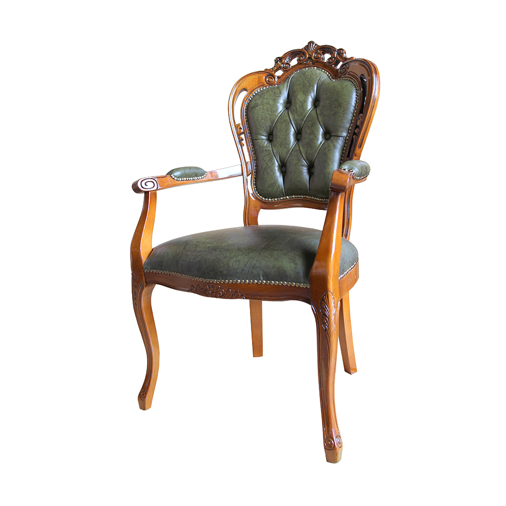 イタリア製 革張りダイニング肘付きチェア 幅64cm奥行63cm高さ105cm アームチェア 椅子 チェア 626473