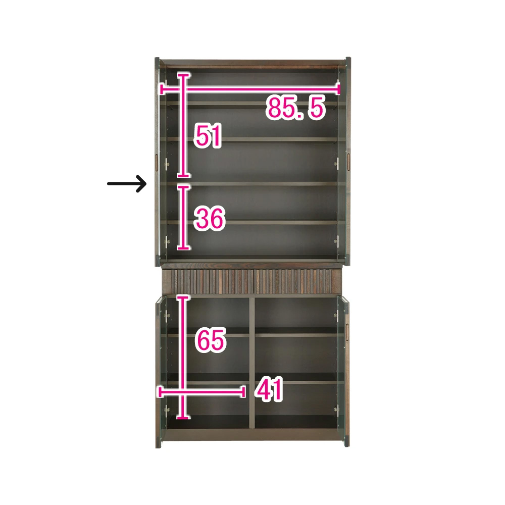 和モダン タモ天然木格子 ダイニングシリーズ 食器棚 幅90cm奥行44cm キッチンボード キッチン収納 626501