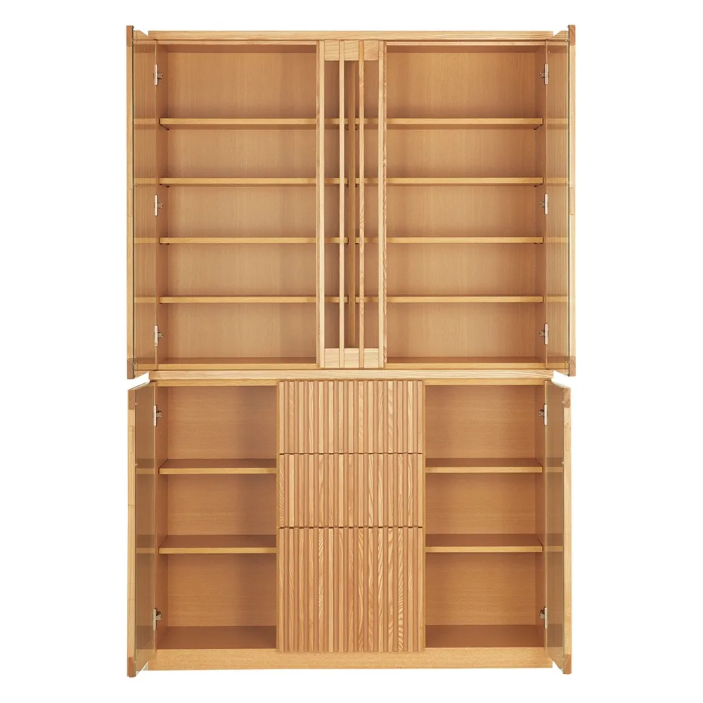 和モダン タモ天然木格子 ダイニングシリーズ 食器棚 幅120cm奥行44cm キッチンボード キッチン収納 626502