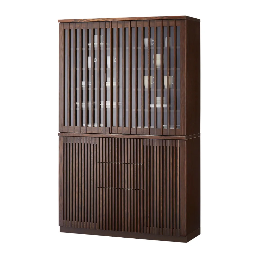 和モダン タモ天然木格子 ダイニングシリーズ 食器棚 幅120cm奥行44cm キッチンボード キッチン収納 626502