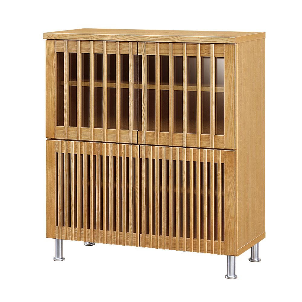 和モダン タモ天然木格子 リビング収納シリーズ 4マスキャビネット キャビネット リビングボード リビング収納 626507