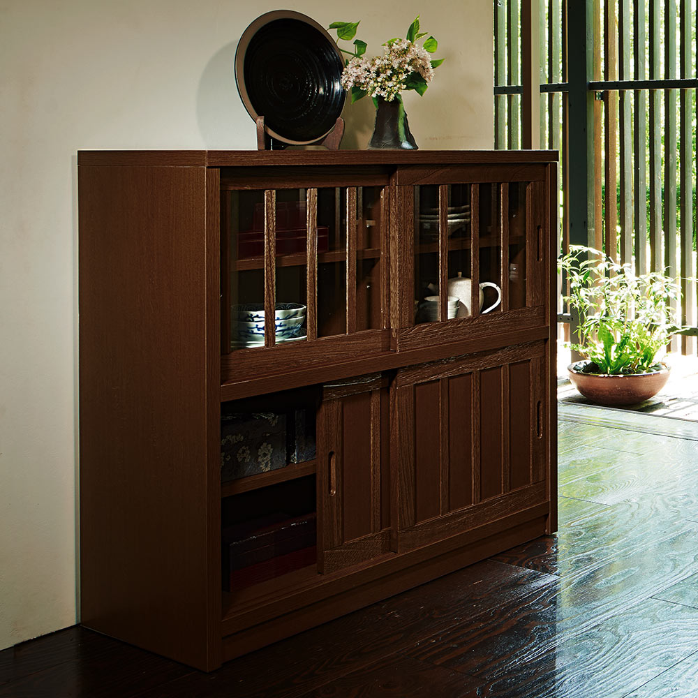 日本製 桐天然木水屋箪笥 キャビネットハイ・幅90cm キャビネット リビングボード リビング収納 626512