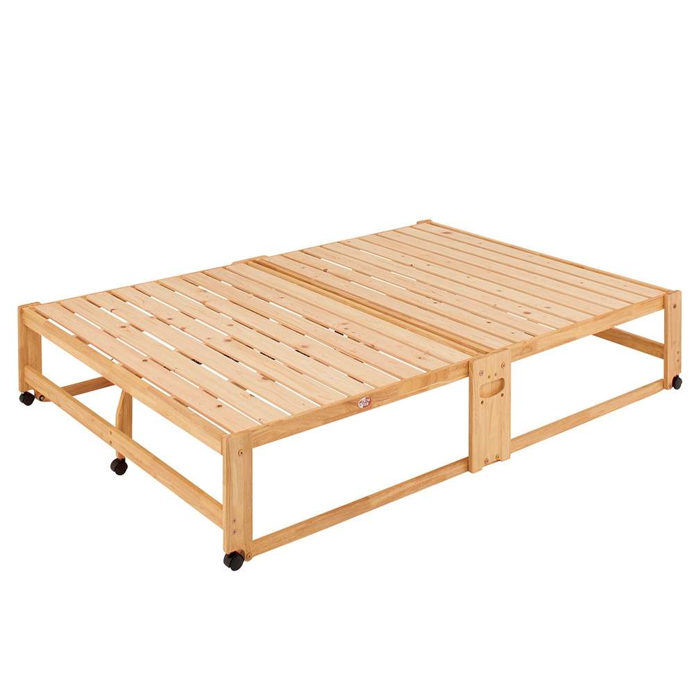 ≪ヘッドなし≫ 折りたたみ式ひのきすのこベッド ダブルハイ 幅140cm ベッドフレーム ベッド 626805