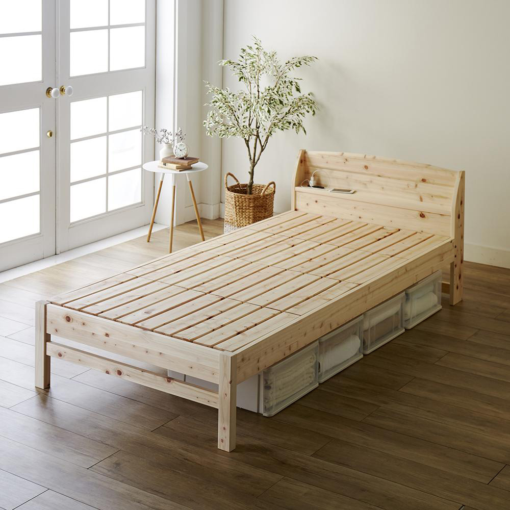 ≪シングル・フレームのみ≫ 国産無塗装ひのきすのこベッドフレーム(すのこ板4分割)幅102長さ212高さ71cm ベッドフレーム ベッド 626905