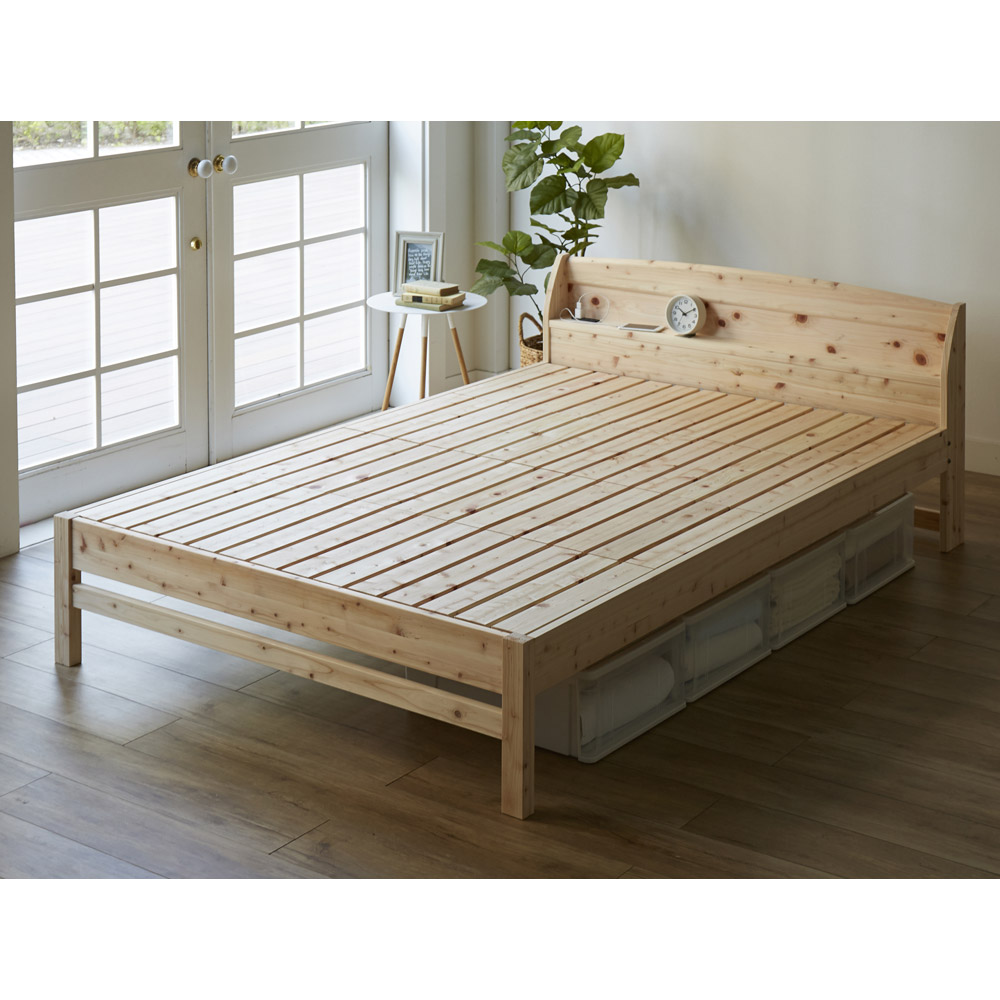 ≪ダブル・フレームのみ≫ 国産無塗装ひのきすのこベッドフレーム(すのこ板4分割)幅141長さ212高さ71cm ベッドフレーム ベッド 626907