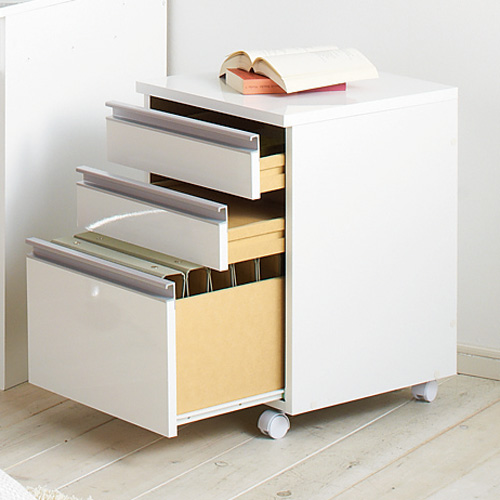 引き出し付き 光沢仕上げアーバンデスクシリーズ チェストワゴン サイド 脇机 机 627021