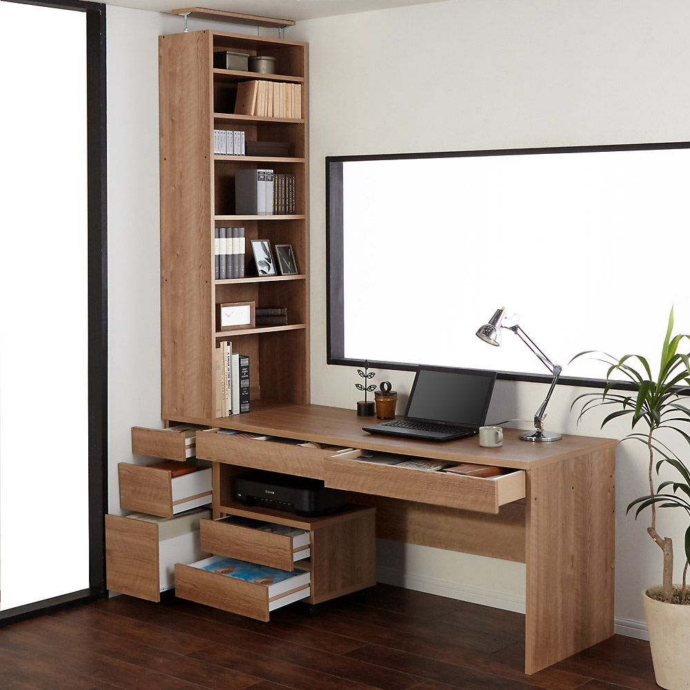 天然木調 配線すっきりデスクシリーズ 突っ張りサイドラック・幅30奥行60高さ239-250cm サイド 脇机 机 627211