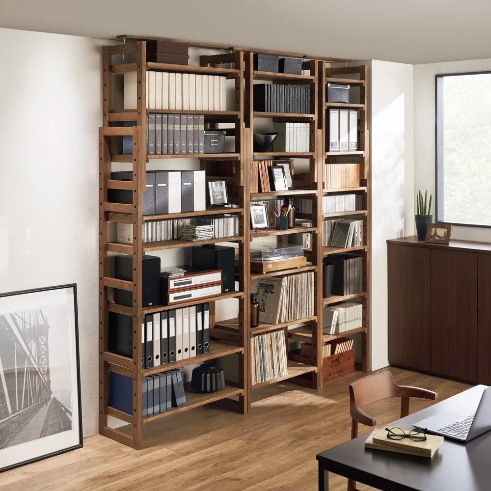 日本製東濃檜 大量収納が叶う国産頑丈突っ張りシェルフ 幅90cm奥行45cm(天井対応高さ188cm-252cm) 突っ張り収納 ラック 本棚 シェルフ 627414