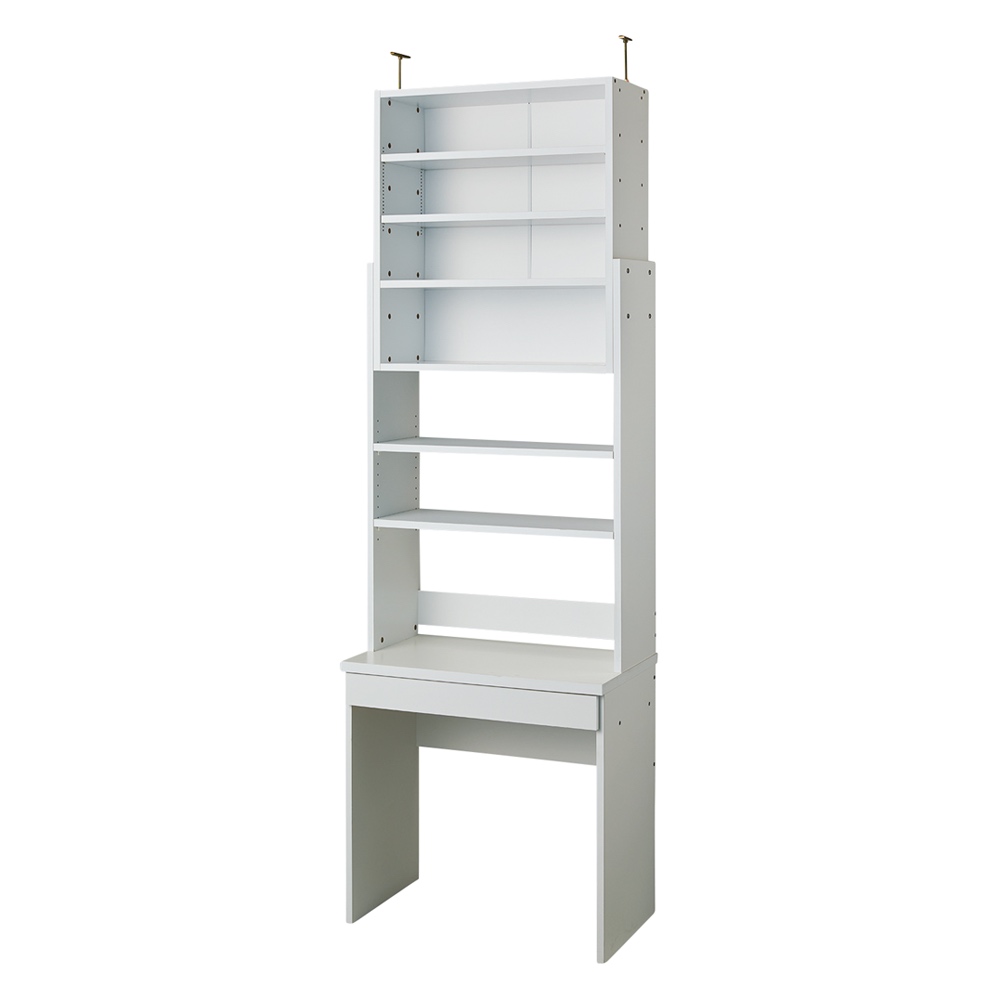 1台で壁いっぱいに本を収納!本好きのための壁面つっぱり本棚 本棚付きデスク(奥行45cm) パソコン PC ワーク 袖机 机 627635