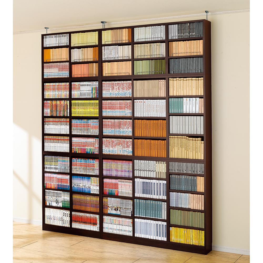 1cmピッチ薄型壁面書棚 奥行19cm 幅123cm 高さ180cm オープン コミックラック 本棚 ラック シェルフ 627808