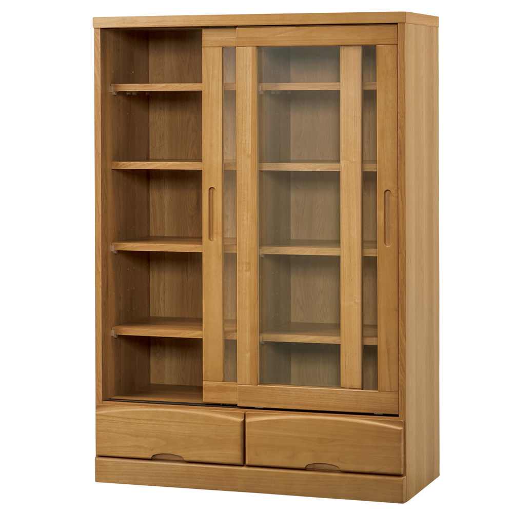 天然木段違い引き戸本棚 ロータイプ高さ130cm 幅90cm 本棚 ブックシェルフ 書棚 ラック シェルフ 627926