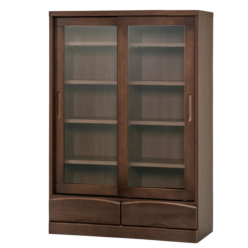 天然木段違い引き戸本棚 ロータイプ高さ130cm 幅90cm 本棚 ブックシェルフ 書棚 ラック シェルフ 627926