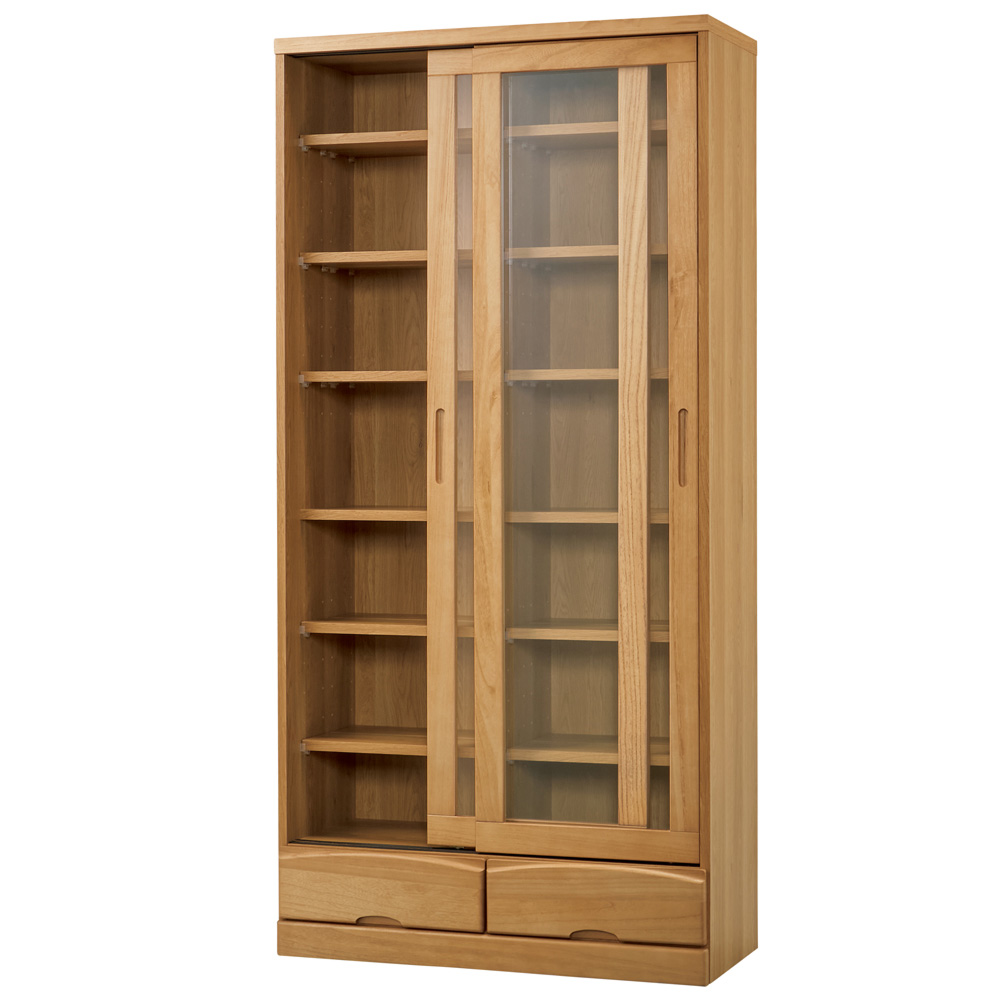 天然木段違い引き戸本棚 ハイタイプ高さ180cm 幅90cm 本棚 ブックシェルフ 書棚 ラック シェルフ 627927