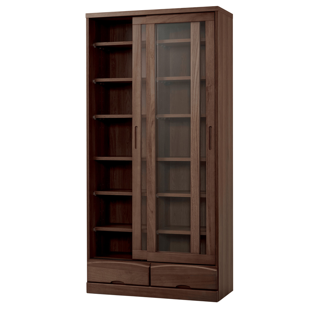 天然木段違い引き戸本棚 ハイタイプ高さ180cm 幅90cm 本棚 ブックシェルフ 書棚 ラック シェルフ 627927