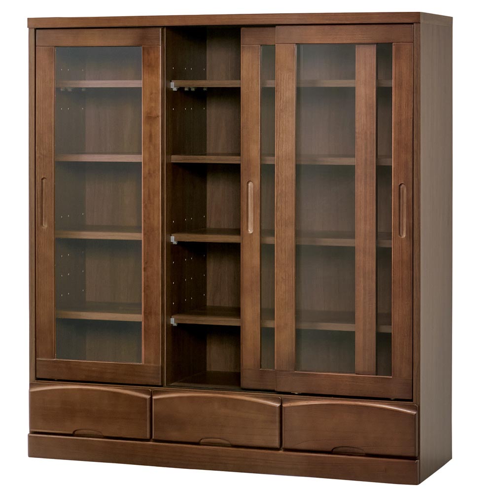 天然木段違い引き戸本棚 ロータイプ高さ130cm 幅120cm 本棚 ブックシェルフ 書棚 ラック シェルフ 627928