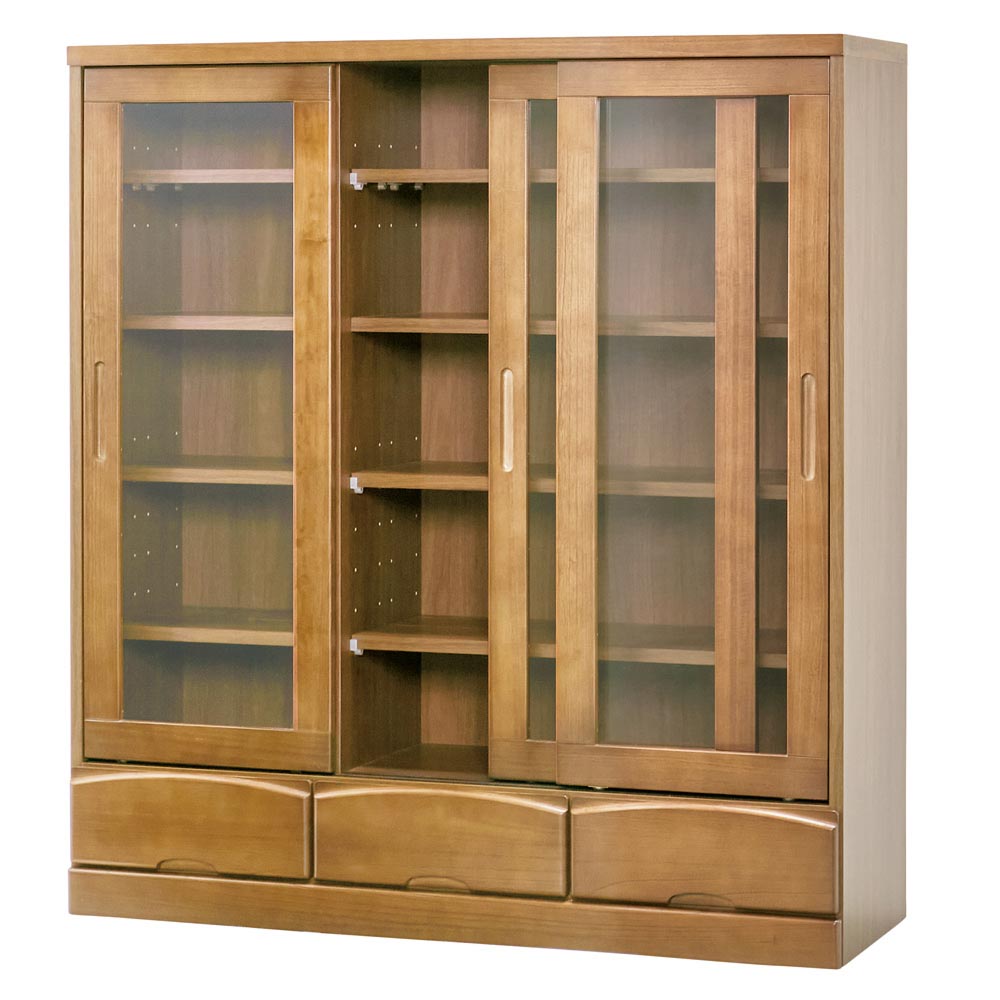 天然木段違い引き戸本棚 ロータイプ高さ130cm 幅120cm 本棚 ブックシェルフ 書棚 ラック シェルフ 627928