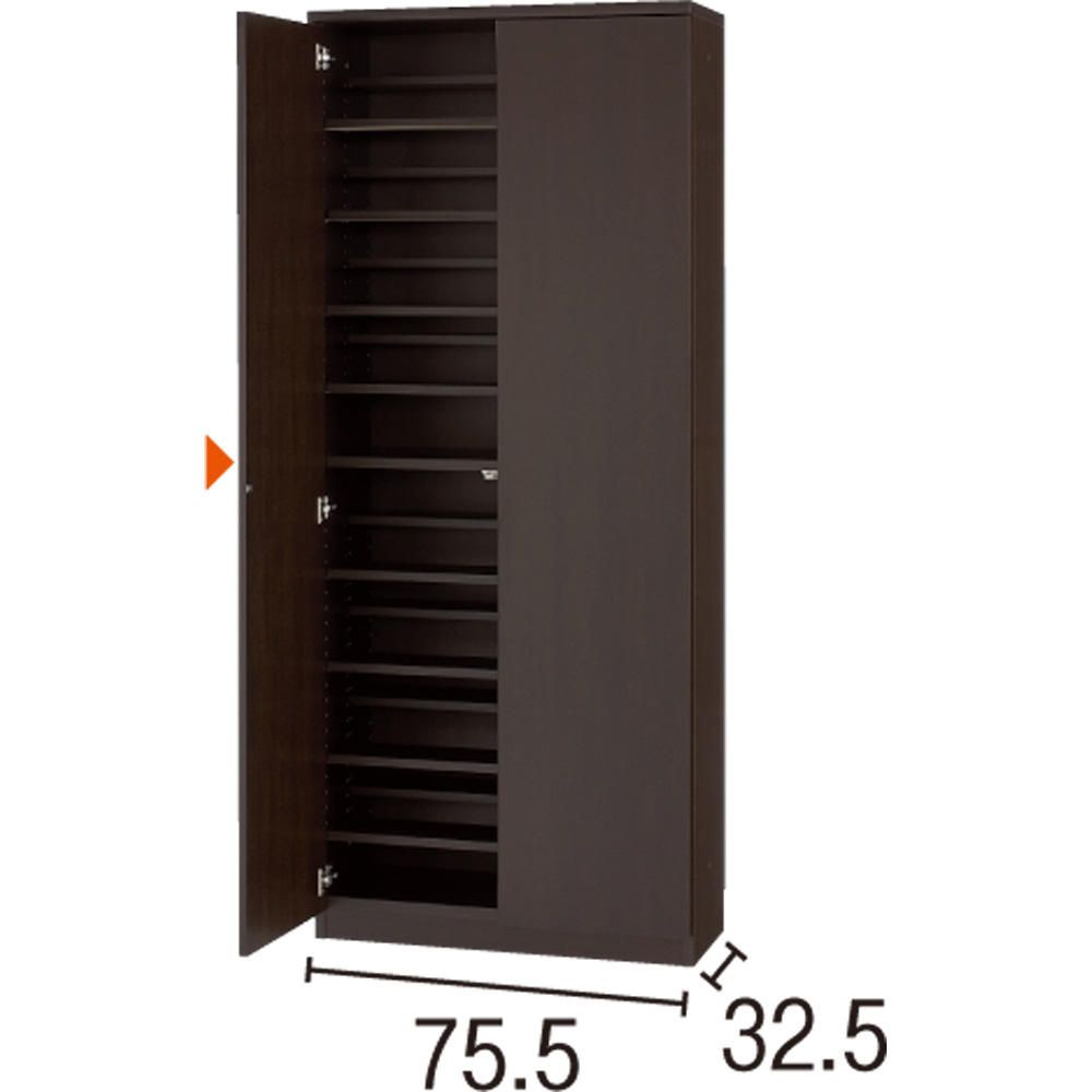 効率収納できる段違い棚シェルフ ［本体 板扉タイプ 開き戸 幅75.5cm］ 奥行32.5cm 高さ180cm 本棚 ブックシェルフ 書棚 ラック シェルフ 627929