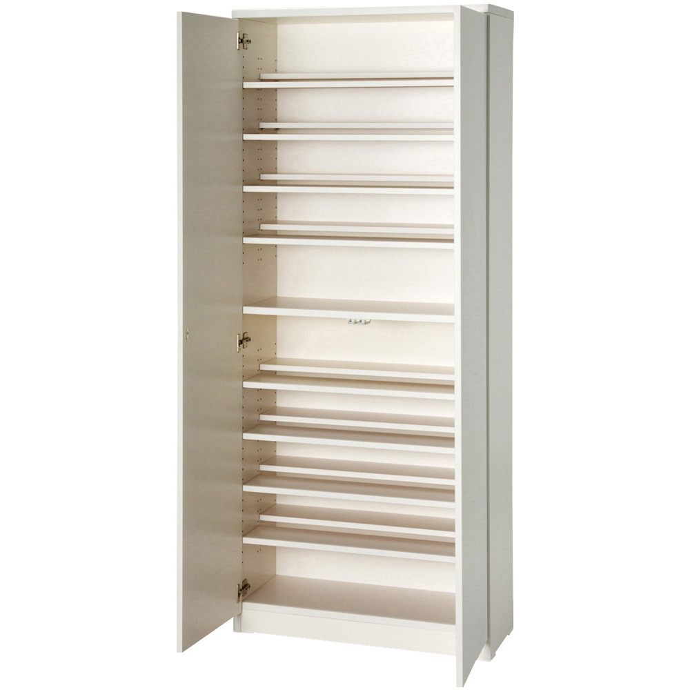 効率収納できる段違い棚シェルフ ［本体 板扉タイプ 開き戸 幅75.5cm］ 奥行32.5cm 高さ180cm 本棚 ブックシェルフ 書棚 ラック シェルフ 627929