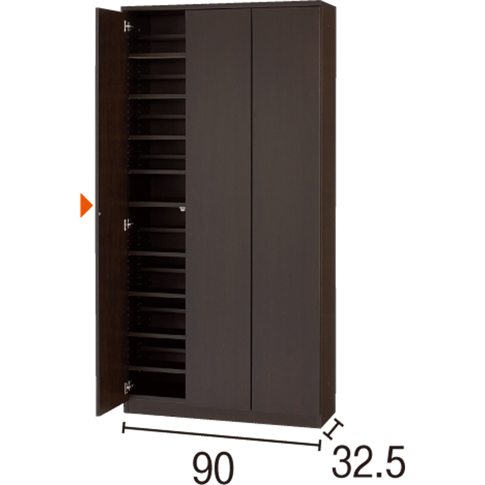 効率収納できる段違い棚シェルフ ［本体 板扉タイプ 開き戸 幅90cm］ 奥行32.5cm 高さ180cm 本棚 ブックシェルフ 書棚 ラック シェルフ 627930