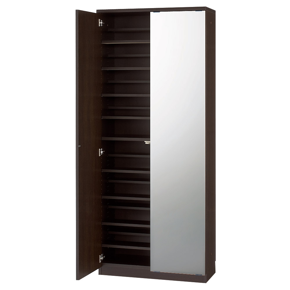 効率収納できる段違い棚シェルフ ［本体 ミラー扉タイプ 開き戸 幅75.5cm］ 奥行32.5cm 高さ180cm 本棚 ブックシェルフ 書棚 ラック シェルフ 627931