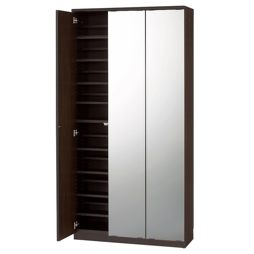 効率収納できる段違い棚シェルフ ［本体 ミラー扉タイプ 開き戸 幅90cm］ 奥行32.5cm 高さ180cm 本棚 ブックシェルフ 書棚 ラック シェルフ 627932