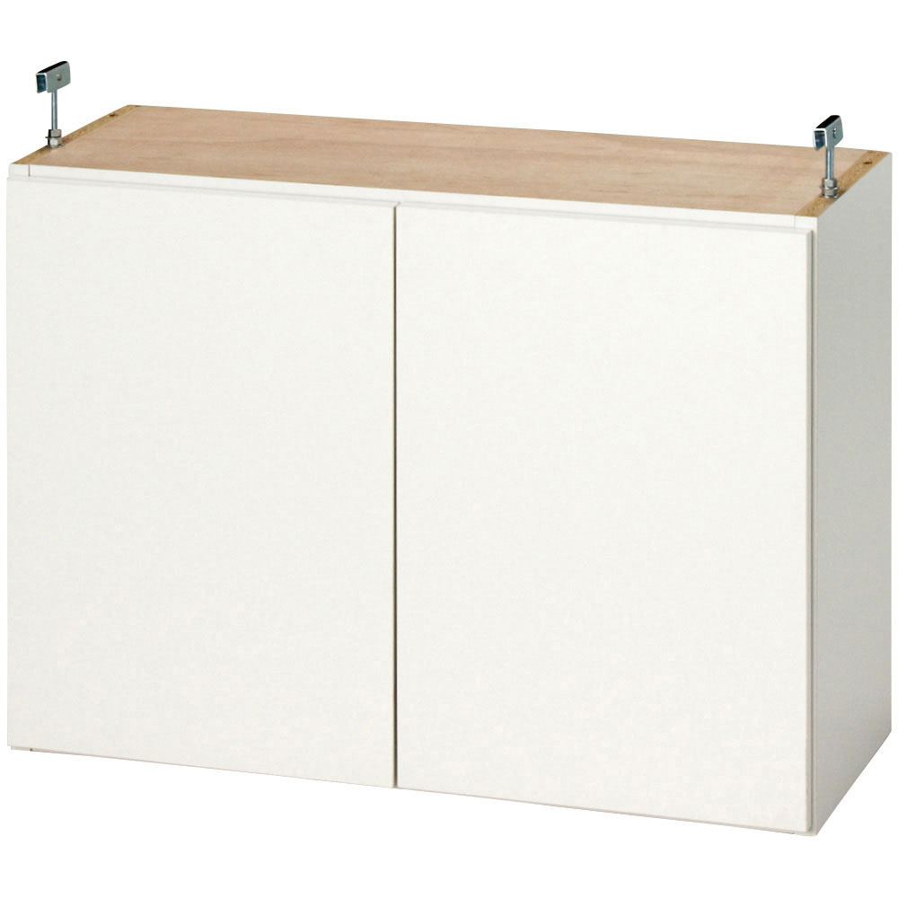 効率収納できる段違い棚シェルフ ［突っ張り上置き 板扉タイプ 開き戸 幅90cm］ 上置き高さ54.5cm 突っ張り収納 ラック 本棚 シェルフ 627934