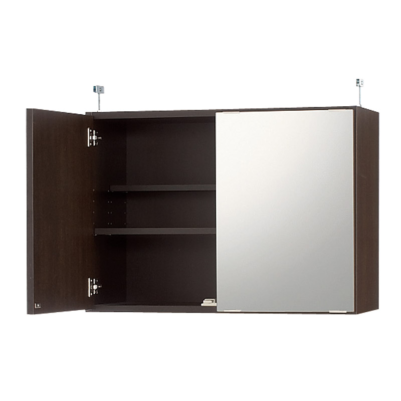 効率収納できる段違い棚シェルフ ［突っ張り上置き ミラー扉タイプ 開き戸 幅75.5cm］ 上置き高さ54.5cm 突っ張り収納 ラック 本棚 シェルフ 627935