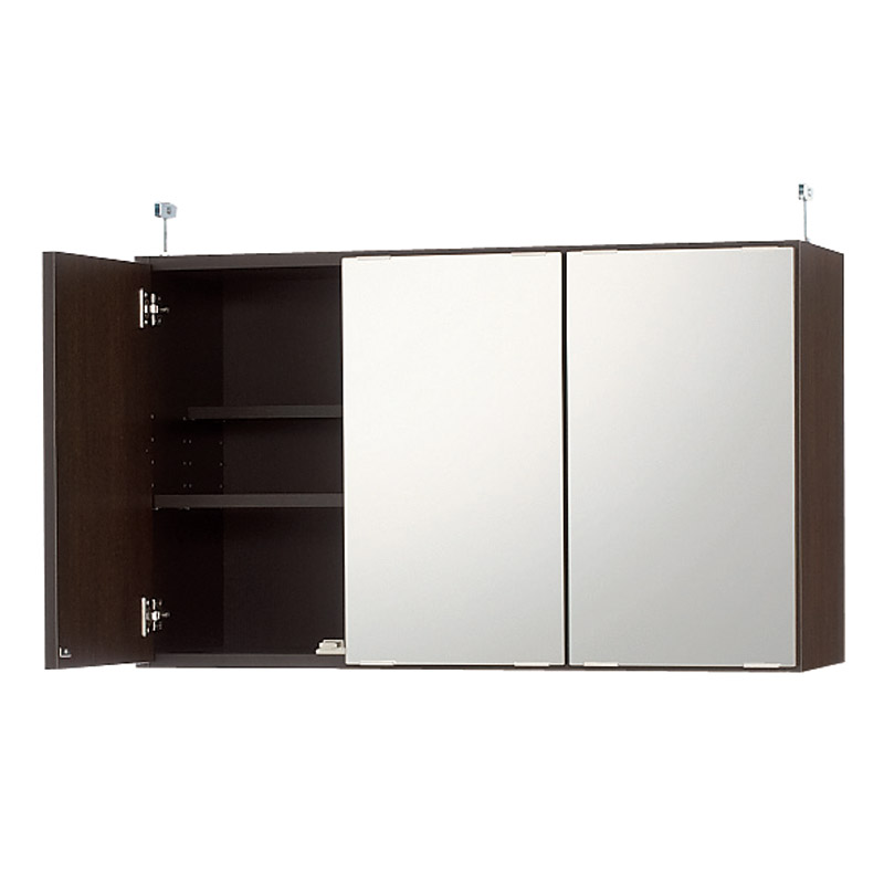 効率収納できる段違い棚シェルフ ［突っ張り上置き ミラー扉タイプ 開き戸 幅90cm］ 上置き高さ54.5cm 突っ張り収納 ラック 本棚 シェルフ 627936