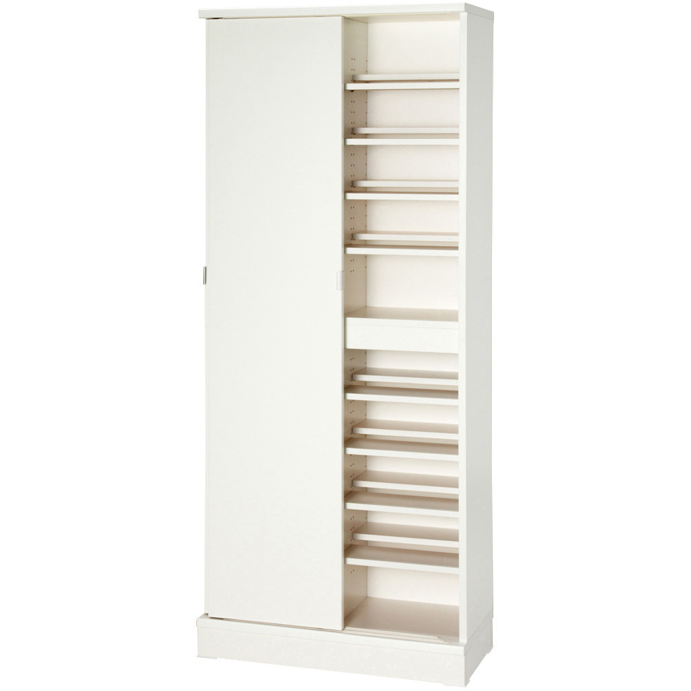 効率収納できる段違い棚シェルフ ［本体 板扉タイプ 引き戸 幅75.5cm］ 奥行36cm 高さ180cm 突っ張り収納 ラック 本棚 シェルフ 627937