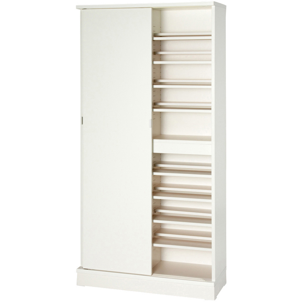 効率収納できる段違い棚シェルフ ［本体 板扉タイプ 引き戸 幅90cm］ 奥行36cm 高さ180cm 突っ張り収納 ラック 本棚 シェルフ 627938