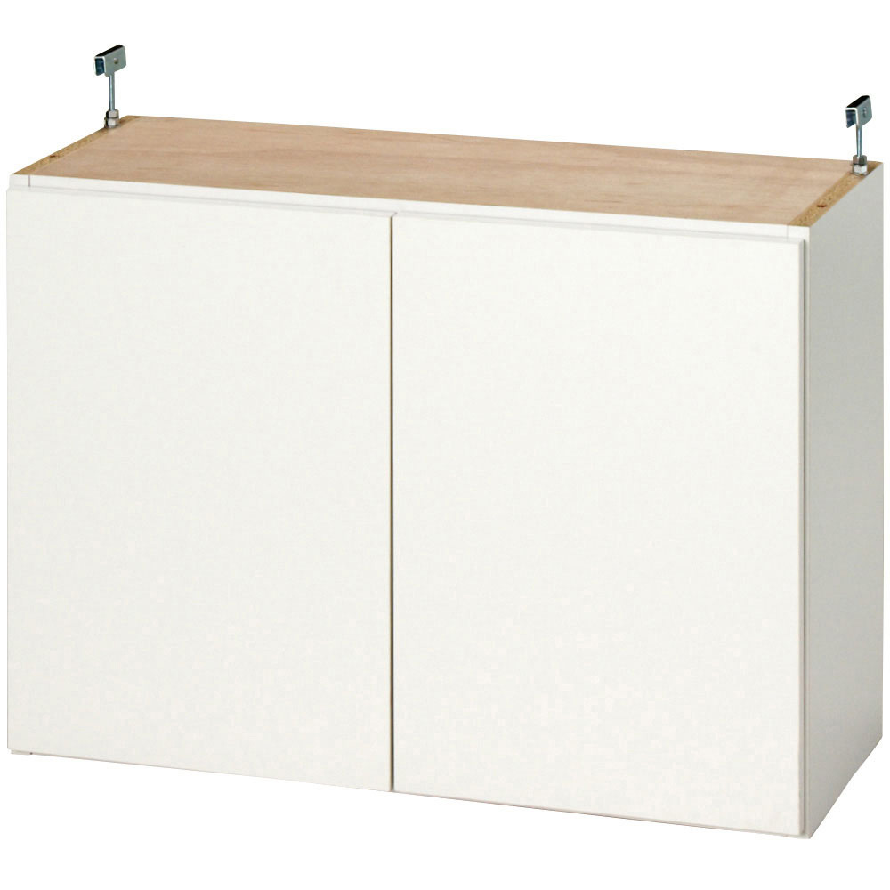 効率収納できる段違い棚シェルフ ［突っ張り上置き 板扉タイプ 引き戸 幅90cm］ 上置き高さ54.5cm 突っ張り収納 ラック 本棚 シェルフ 627942