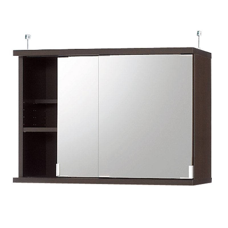 効率収納できる段違い棚シェルフ ［突っ張り上置き ミラー扉タイプ 引き戸 幅75.5cm］上置き高さ54.5cm 突っ張り収納 ラック 本棚 シェルフ 627943