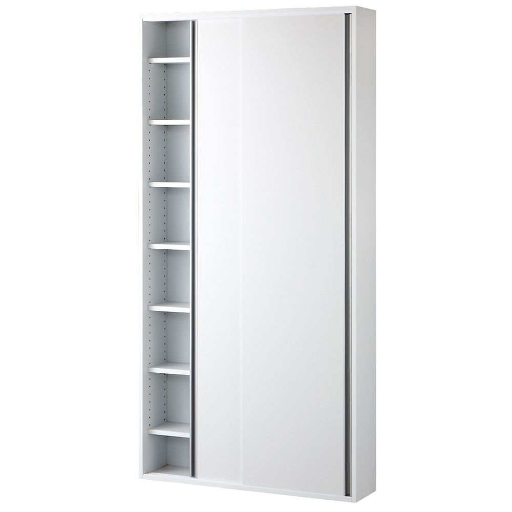 光沢仕様 引き戸壁面収納本棚 幅90奥行21高さ180cm CD DVDラック 本棚 ラック シェルフ 628021