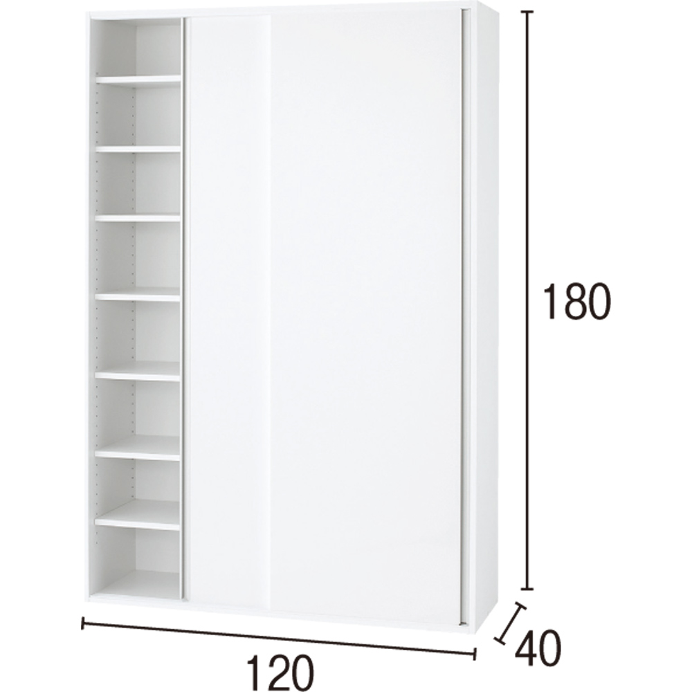 光沢仕様 引き戸壁面収納本棚 幅120奥行40高さ180cm CD DVDラック 本棚 ラック シェルフ 628025