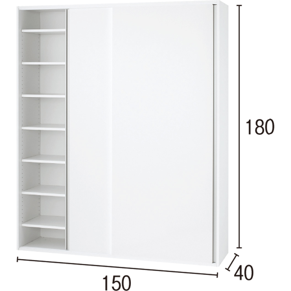 光沢仕様 引き戸壁面収納本棚 幅150奥行40高さ180cm CD DVDラック 本棚 ラック シェルフ 628026