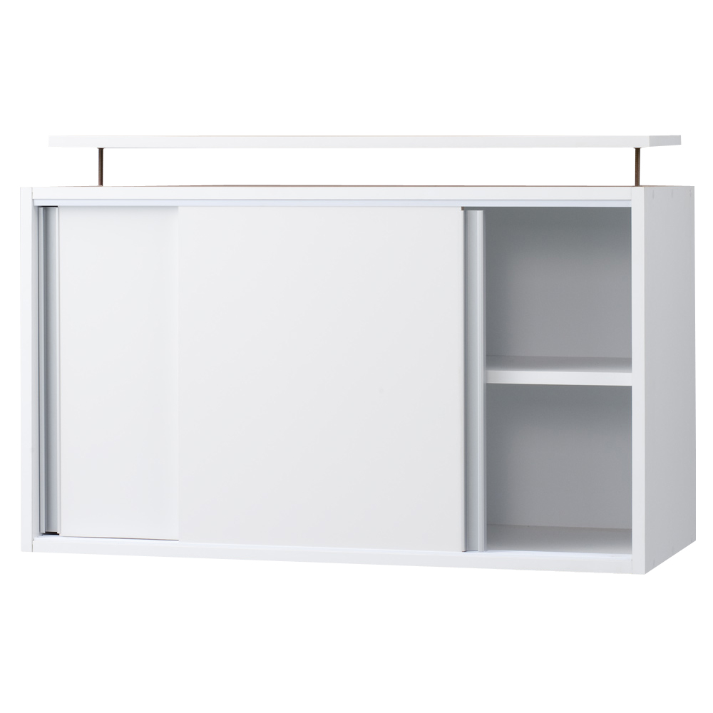 光沢仕様 引き戸壁面収納本棚 幅90奥行40突っ張り上置き高さ55-70(本体52)cm 本棚 ブックシェルフ 書棚 ラック シェルフ 628030