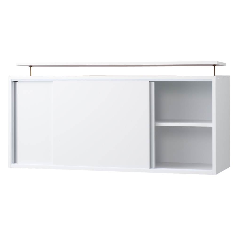 光沢仕様 引き戸壁面収納本棚 幅120奥行40突っ張り上置き高さ55-70（本体52）cm 本棚 ブックシェルフ 書棚 ラック シェルフ 628031