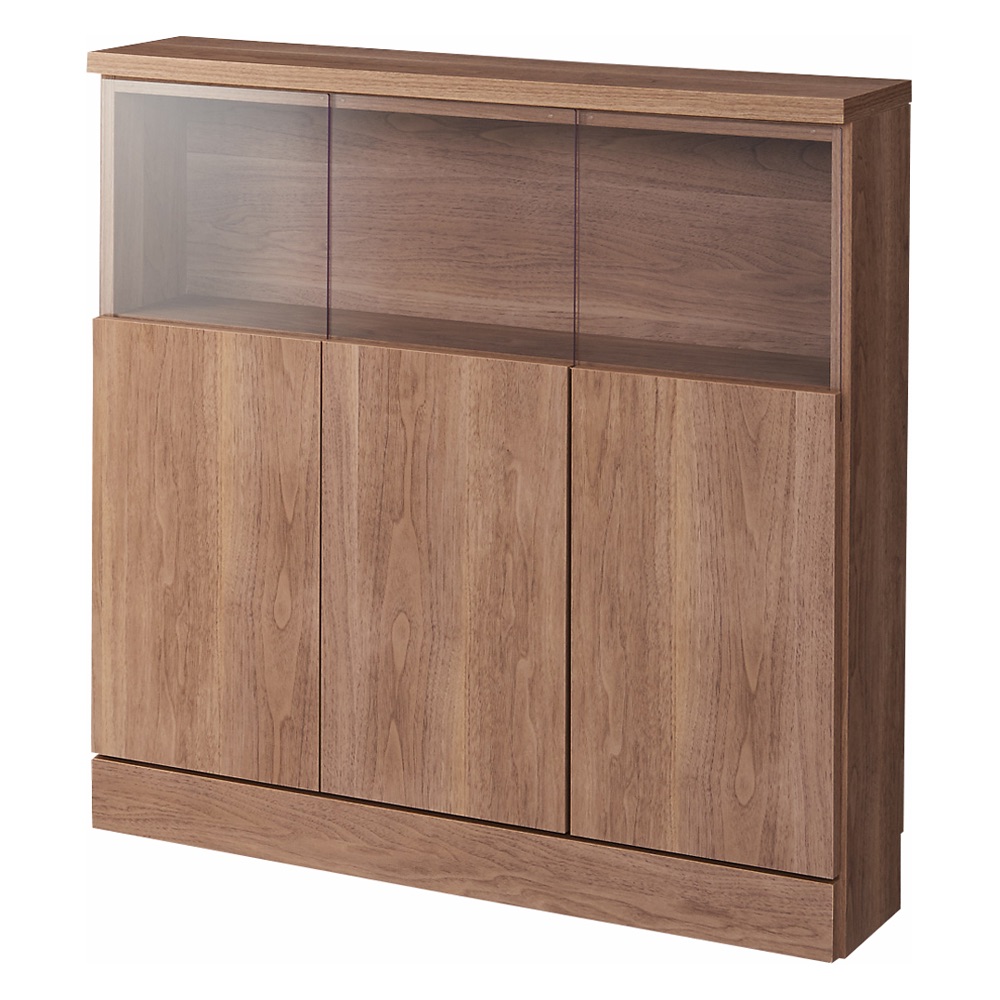 【完成品】LED付きギャラリー収納本棚 幅90奥行20cm 3枚扉タイプ キッチンカウンター下収納 キッチン収納 628102