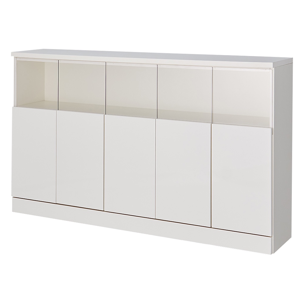 【完成品】LED付きギャラリー収納本棚 幅150奥行20cm 5枚扉タイプ コレクションケース ディスプレイラック 飾り棚 本棚 ラック シェルフ 628104