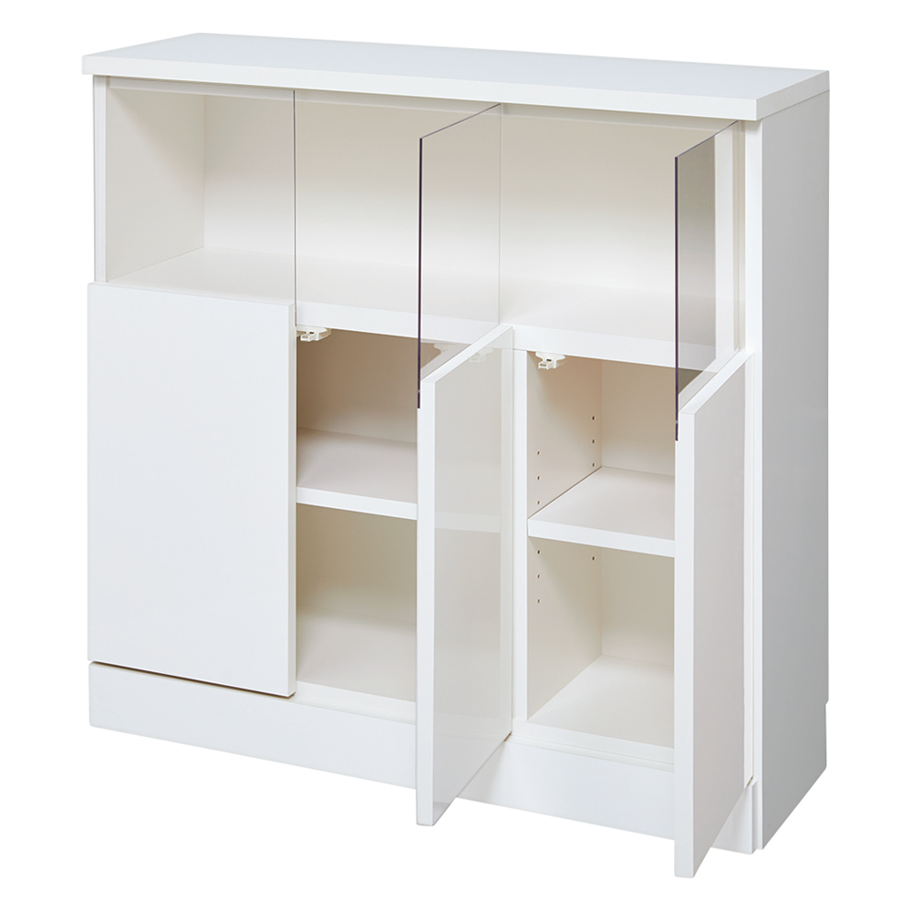 【完成品】LED付きギャラリー収納本棚 幅90奥行29.5cm 3枚扉タイプ キッチンカウンター下収納 キッチン収納 628106