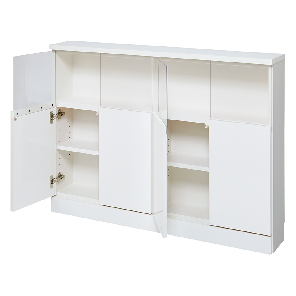 【完成品】LED付きギャラリー収納本棚 幅120奥行29.5cm 4枚扉タイプ キッチンカウンター下収納 キッチン収納 628107