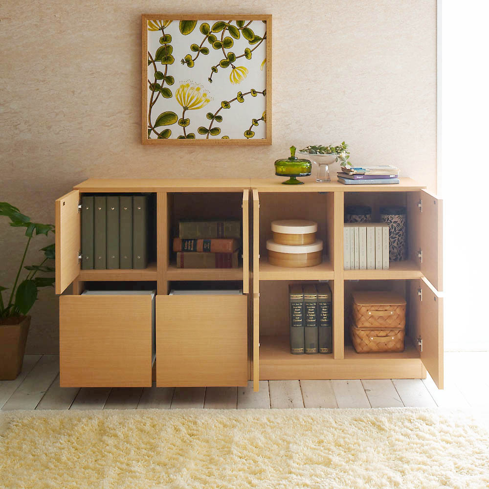 スクエアリビングキャビネット 2段扉&引き出し キャビネット リビングボード リビング収納 628220