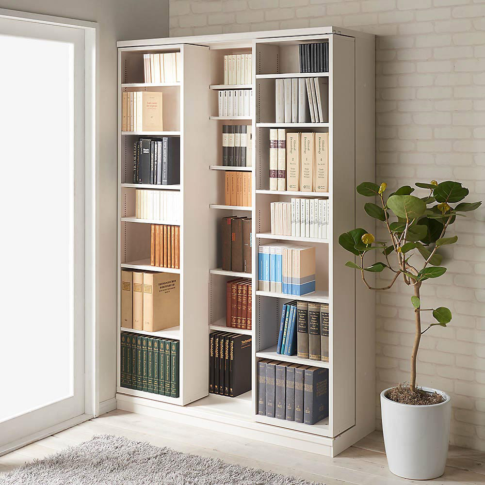 本格仕様 快適スライド本棚 3列 幅127高さ90cm 本棚 ブックシェルフ 書棚 ラック シェルフ 628258