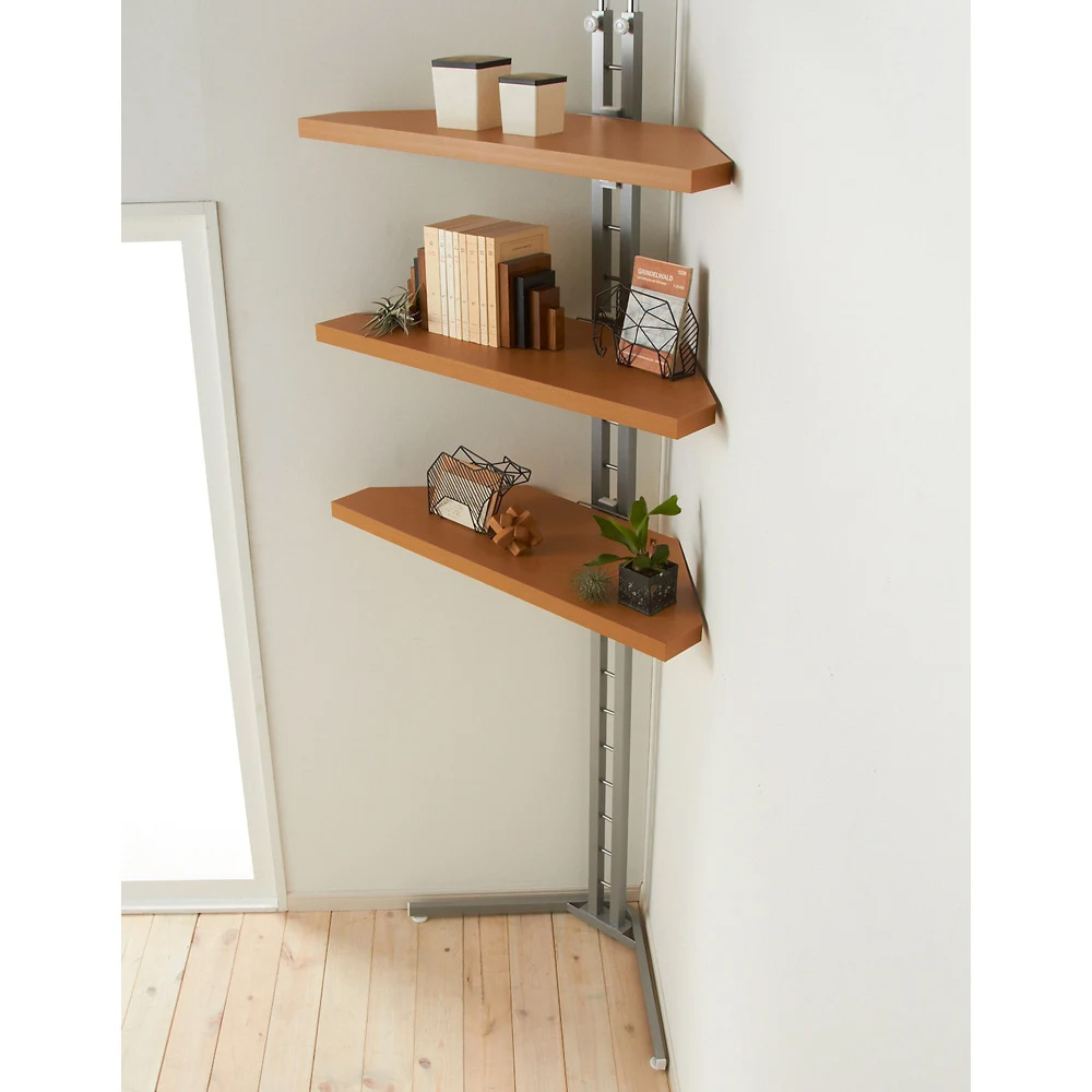 突っ張り式コーナー用ラック 幅90cm・3段 【テレビ上の空間を有効活用】 スチール メタルラック 本棚 ラック シェルフ 628502