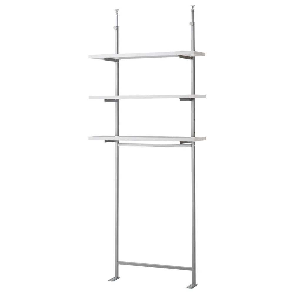 テレビ上の空間を有効活用できるオーバーハングボードシリーズ 突っ張り式スペースラック 壁面用 幅89.5cm・3段 スチール メタルラック 本棚 ラック シェルフ 628504