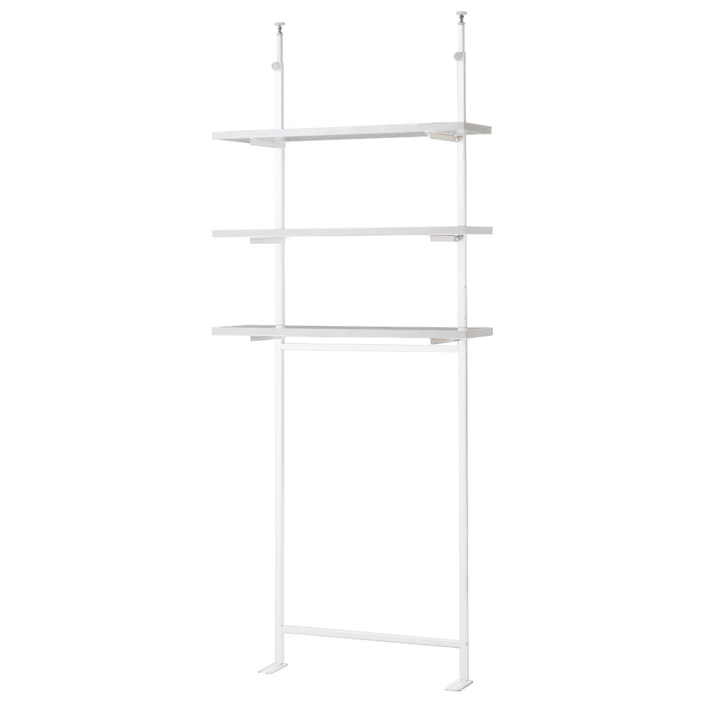 テレビ上の空間を有効活用できるオーバーハングボードシリーズ 突っ張り式スペースラック 壁面用 幅89.5cm・3段 スチール メタルラック 本棚 ラック シェルフ 628504